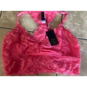 NWT Fox & Royal S Kira Lace Bralette Bra In Melon Pink